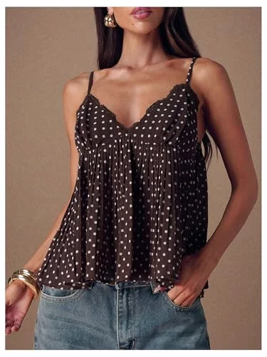 MAKEMECHIC Polka Dot Babydoll Peplum Tank Top, view 2