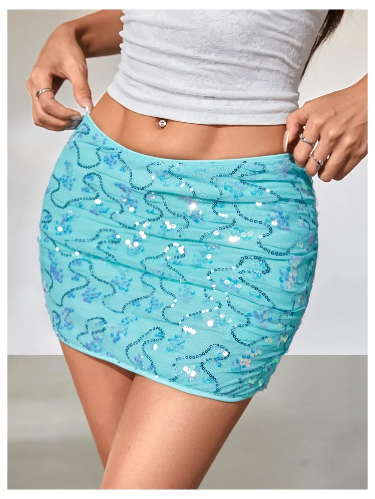 MAKEMECHIC Sequin Glitter Ruched Mini Skirt, view 2