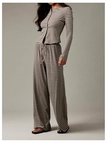 MAKEMECHIC Striped Button Down Pants Set, view 3