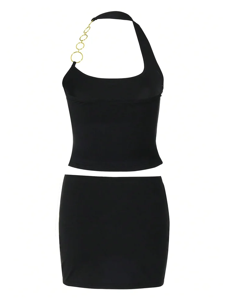 MAKEMECHIC Chain Crop Bodycon Skirt Set, view 3