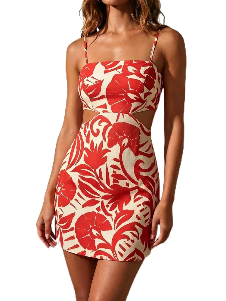 MAKEMECHIC Floral Tropical Cut Out Mini Dress