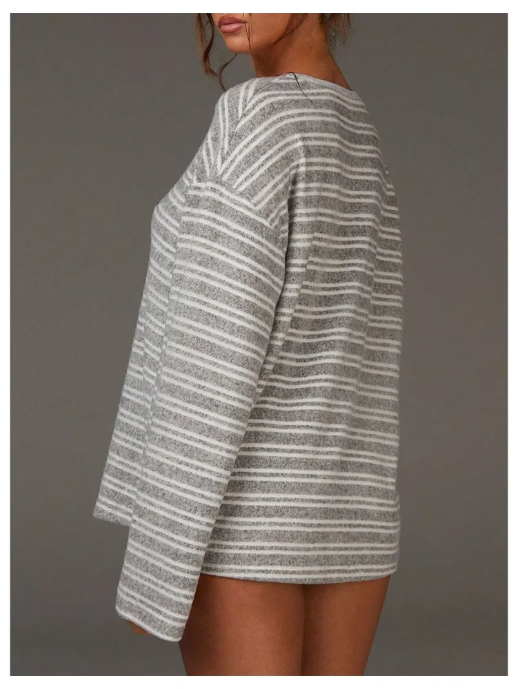 MAKEMECHIC Striped Long Sleeve Mini Shorts Set, view 3