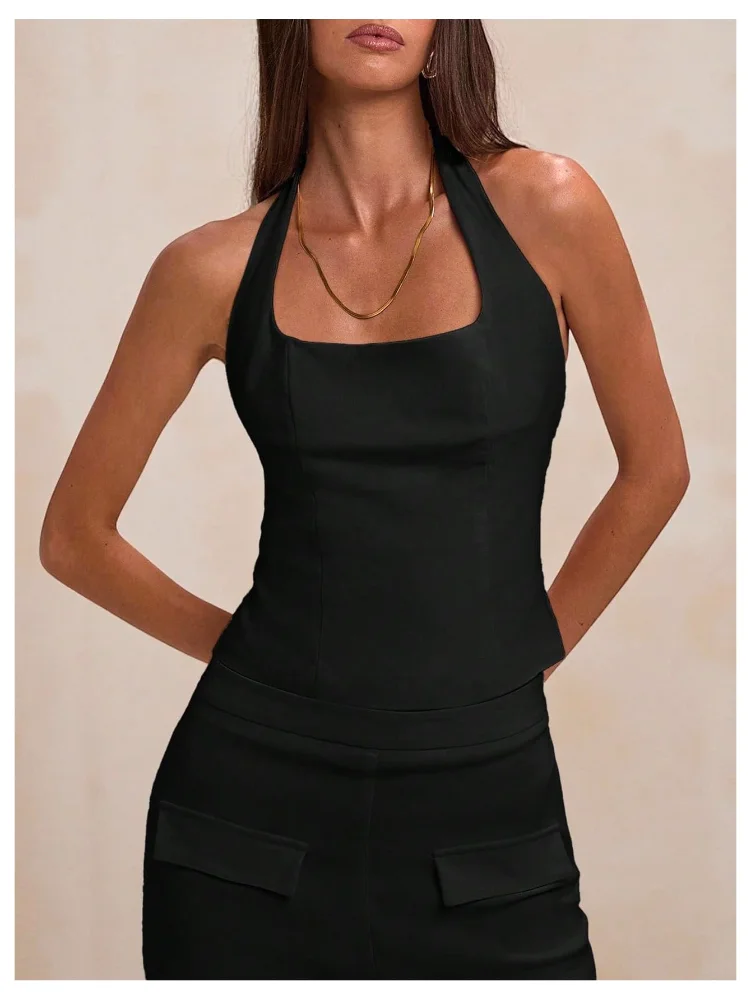 MAKEMECHIC Open Back Backless Halter Top, view 3