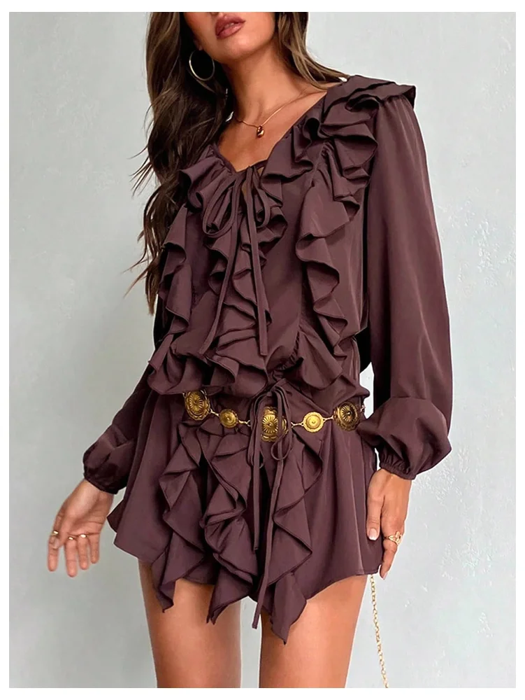 MAKEMECHIC Chiffon Ruffle Long Sleeve Mini Dress, view 3