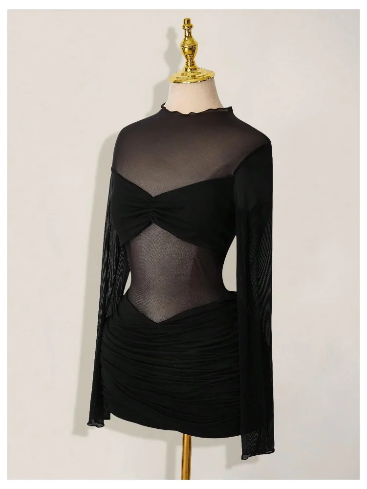 MAKEMECHIC Mesh Sheer Long Sleeve Matching Set, view 3