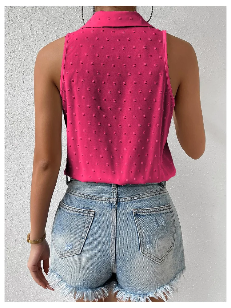 MAKEMECHIC Collared Bodysuit in Hot Pink, view 3