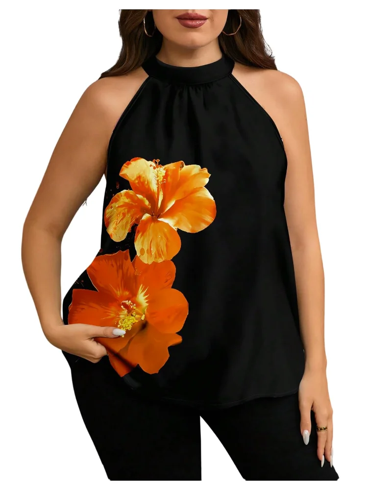 MAKEMECHIC Floral Sleeveless Halter Top