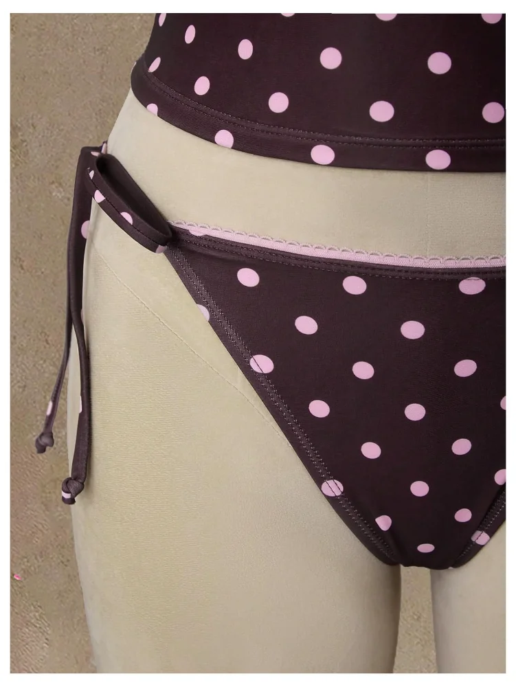 MAKEMECHIC Polka Dot V-Neck Tie Tankini, view 2