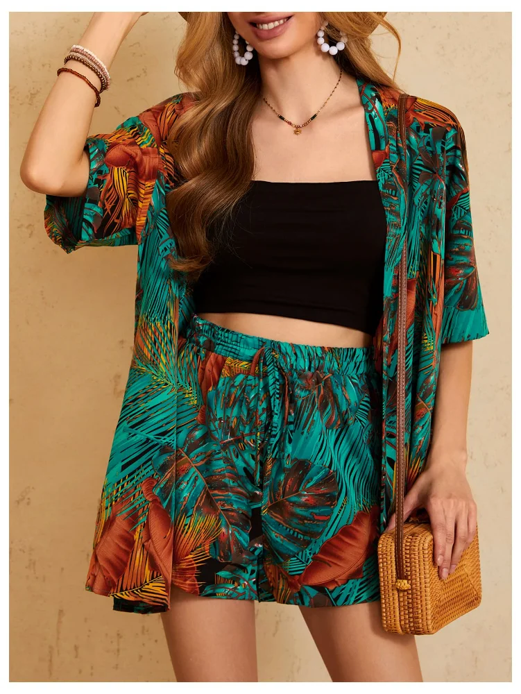 MAKEMECHIC Tropical Open Front Shorts Set, view 3