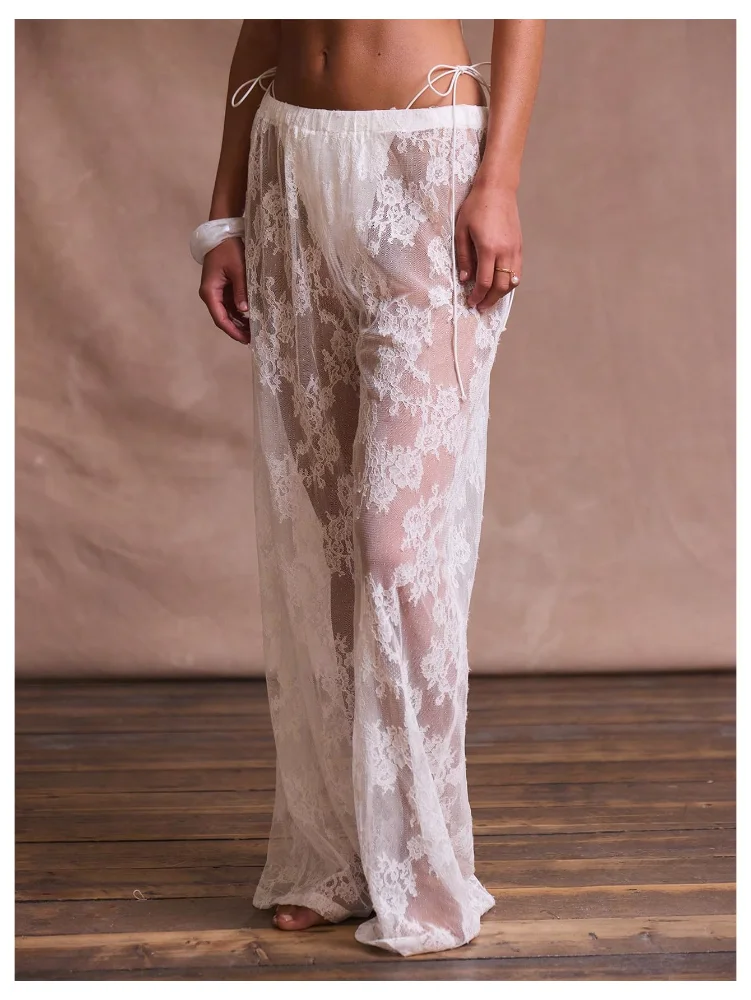 MAKEMECHIC Floral Lace Mesh Beach Cover-Up, view 2