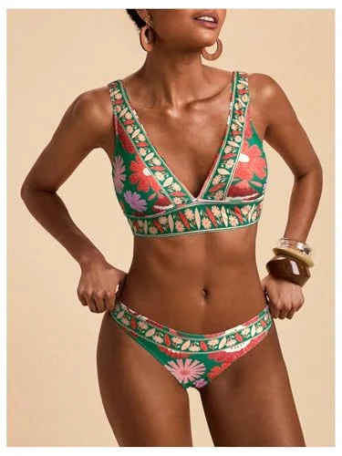 MAKEMECHIC Floral Triangle High Bikini Set, view 3