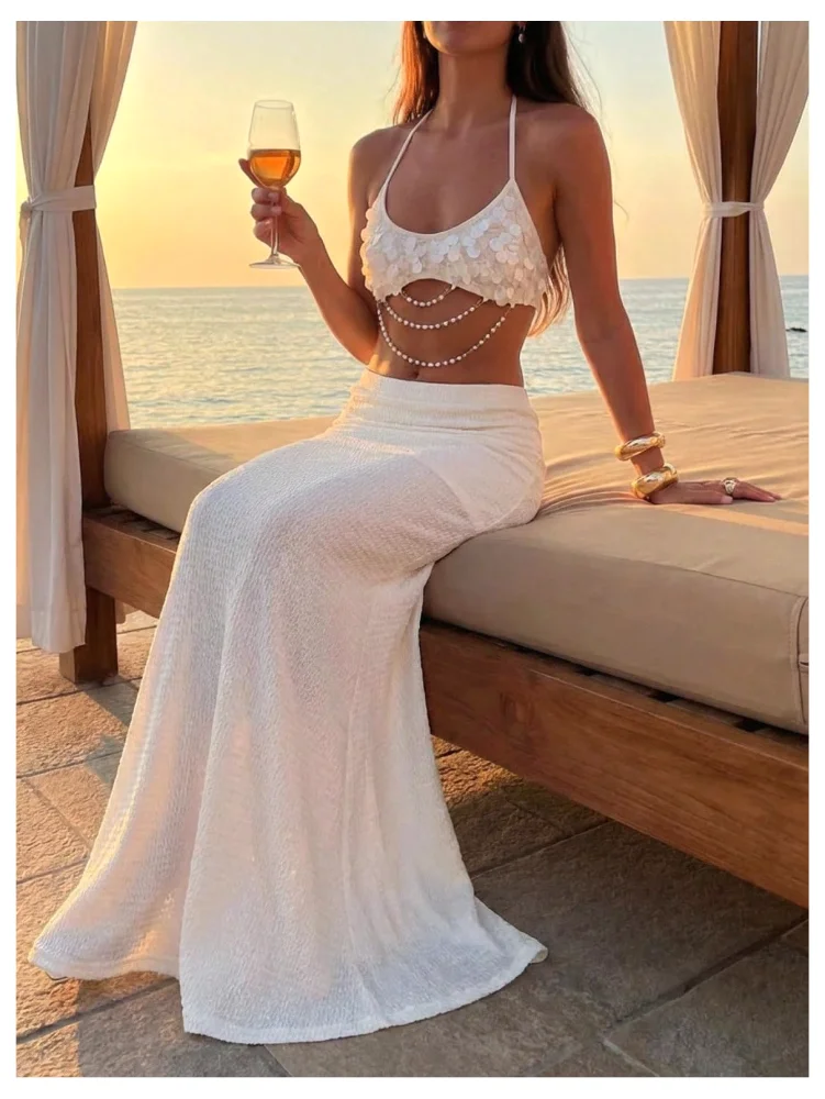MAKEMECHIC Sequin Crop Fishtail Skirt Set, view 3