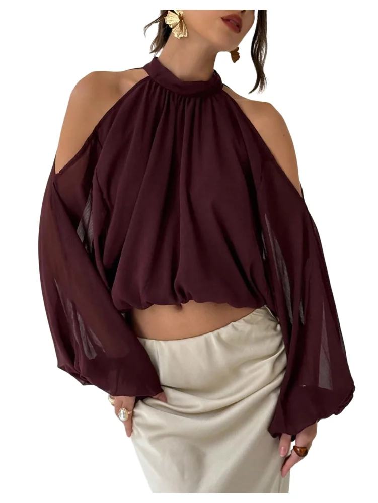 MAKEMECHIC Cold Shoulder Long Sleeve Matching Set