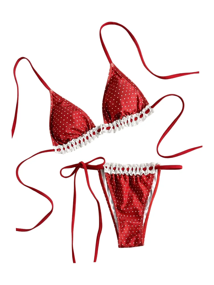 MAKEMECHIC Polka Dot Lace Triangle Bikini Set