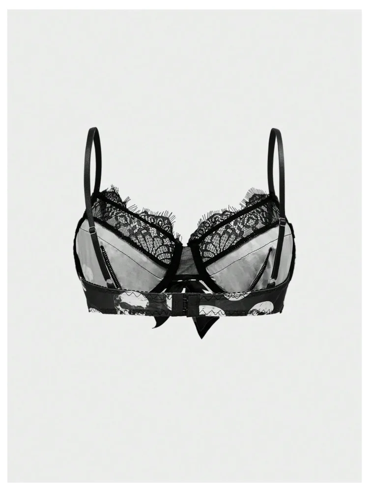 MAKEMECHIC Lace Skull Underwire Bra, view 2