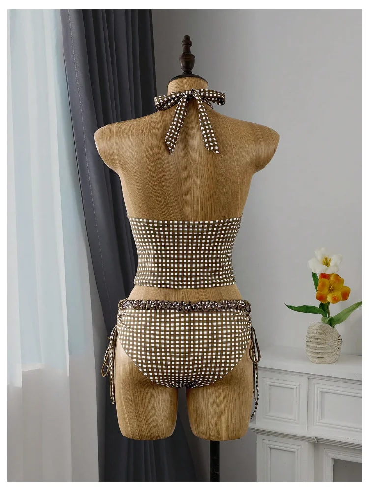 MAKEMECHIC Gingham Ruffle High Waisted Tankini, view 3