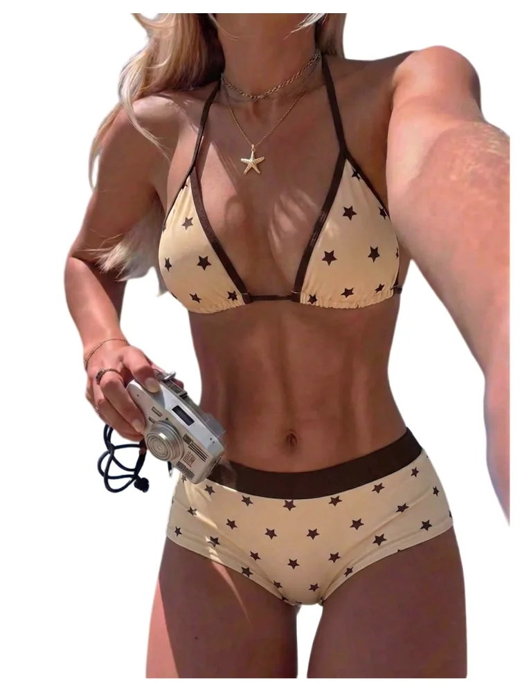 MAKEMECHIC Star Print Triangle Bikini Set