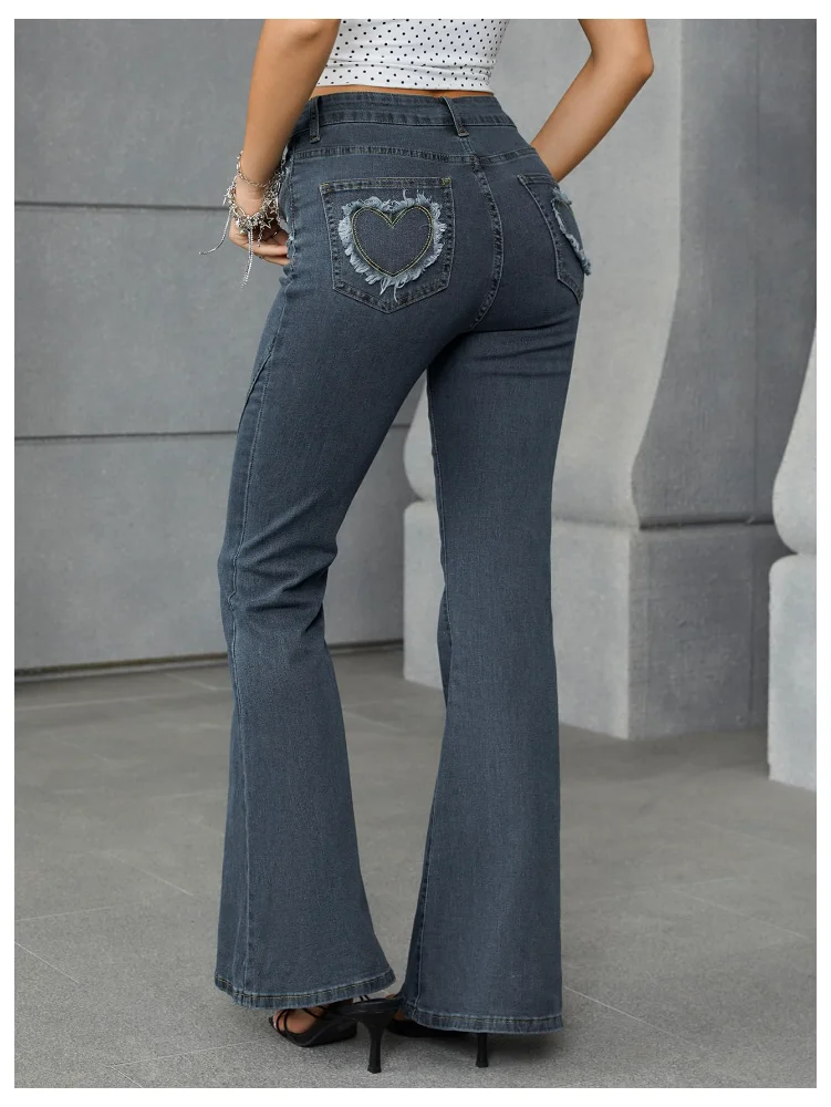 MAKEMECHIC Wide Leg Flare Heart Jeans, view 2
