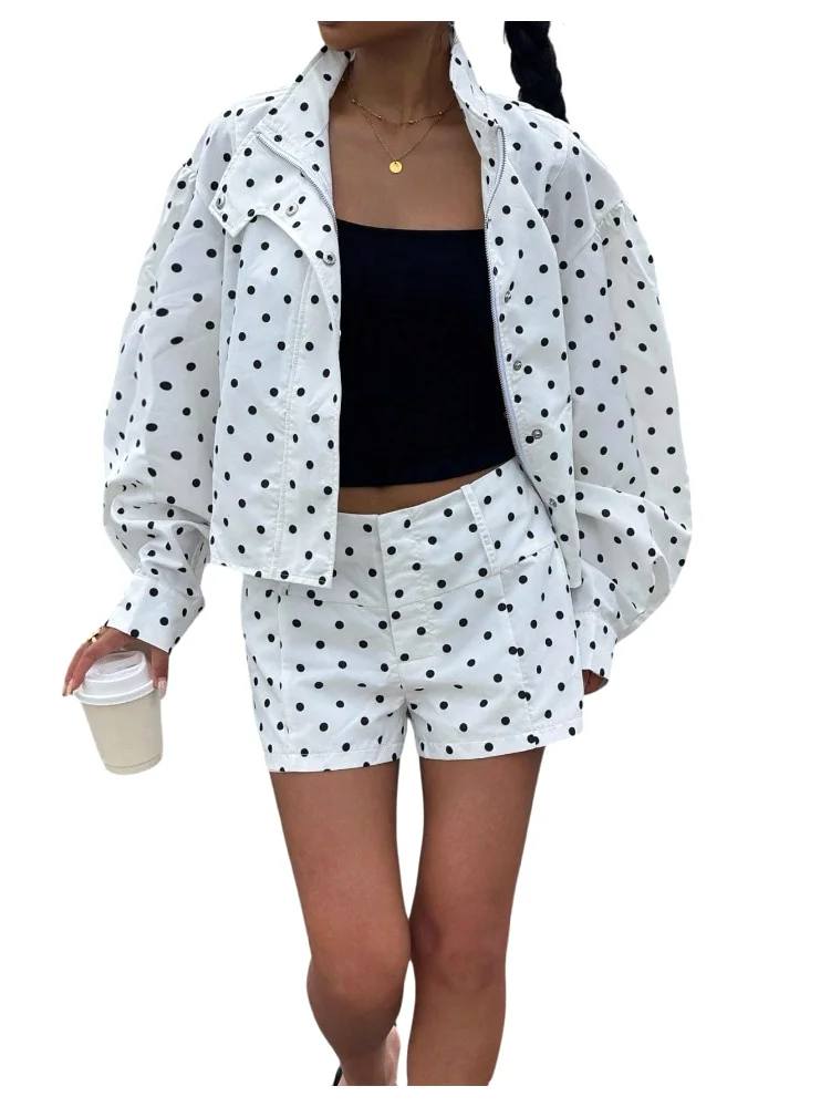 MAKEMECHIC Polka Dot Two-Piece Set, collared