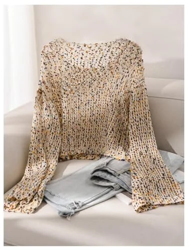 MAKEMECHIC Crochet Bell Sleeve Boat Sweater, view 3