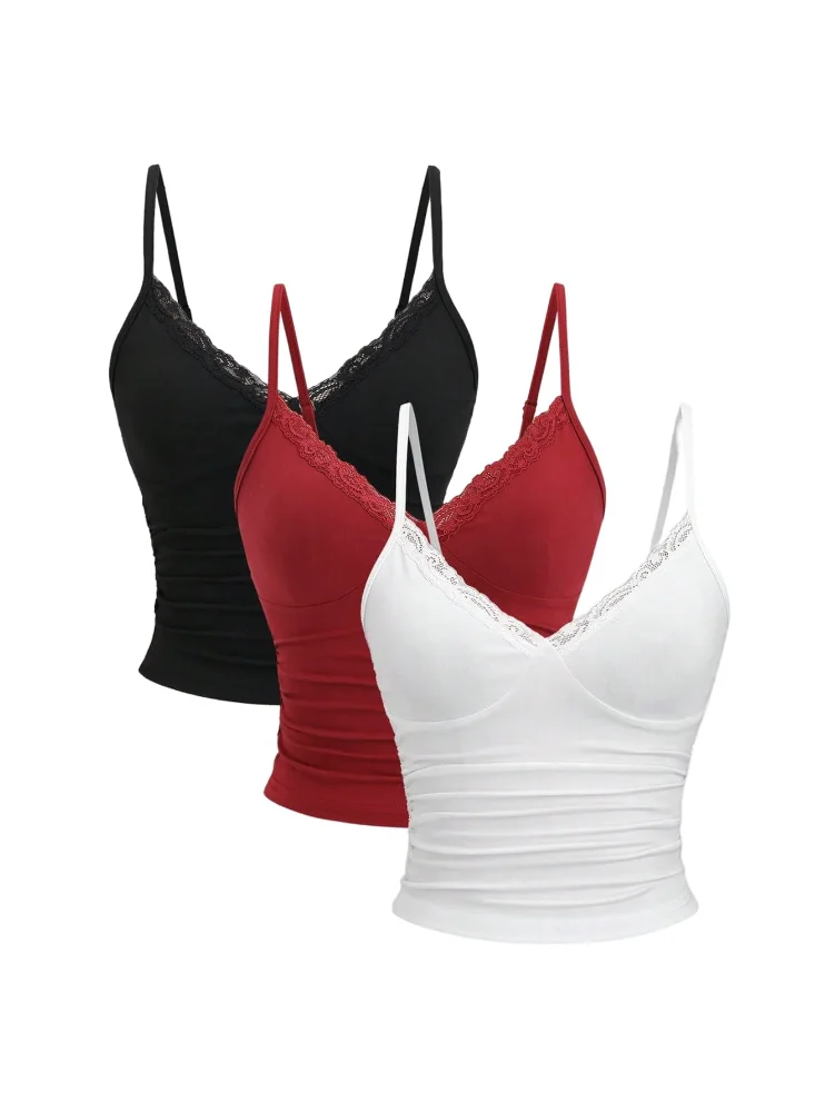 MAKEMECHIC 3 Pack Lace Ruched Tank Top