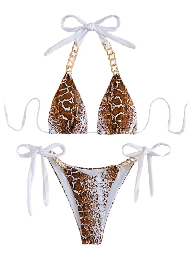 MAKEMECHIC Triangle Swim Snakeskin Bikini Set