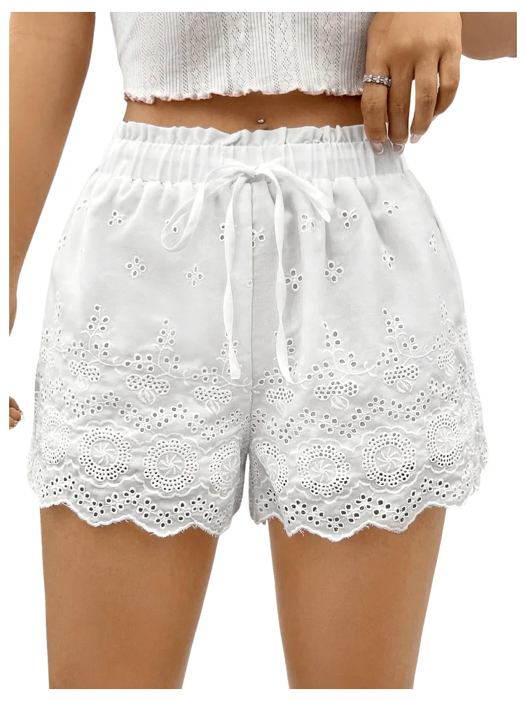 MAKEMECHIC Lace Trim Wide Leg Shorts