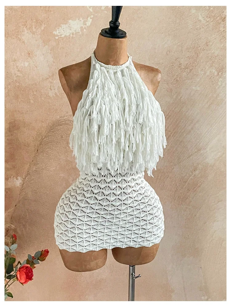 MAKEMECHIC Tassel Crochet Mini Dress, view 2