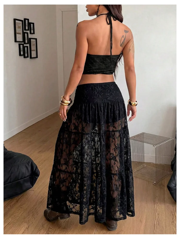 MAKEMECHIC Lace Gothic Halloween Maxi Skirt, view 3