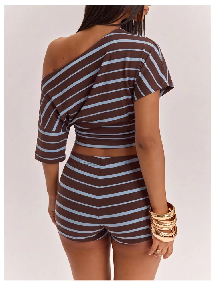 MAKEMECHIC Striped Off The Shoulder Mini Two-Piece Set, view 3