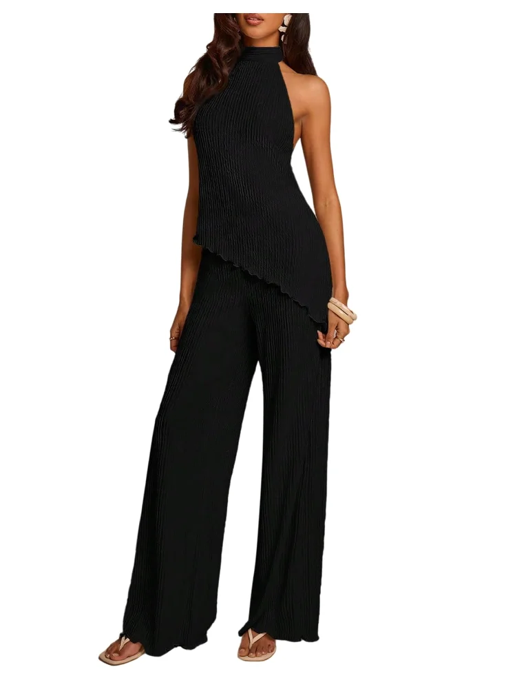 MAKEMECHIC Asymmetrical Pants Set, halter neck
