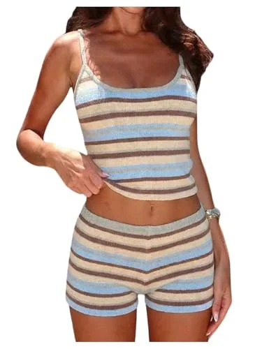 MAKEMECHIC Striped Spaghetti Strap Shorts Set