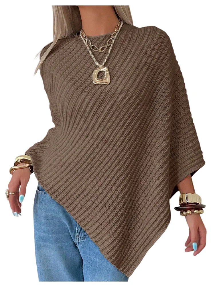 MAKEMECHIC Cape Asymmetrical Rib Sweater
