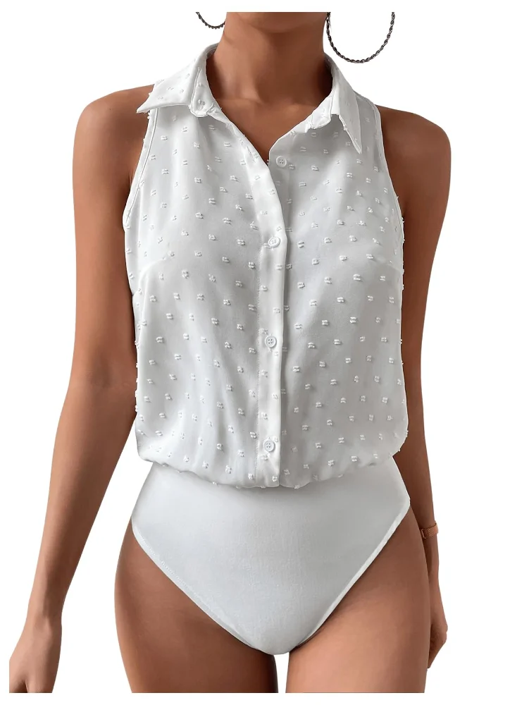 MAKEMECHIC Collared Bodysuit in White