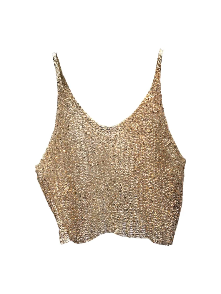 MAKEMECHIC Crochet Beach Cover-Up in Gold