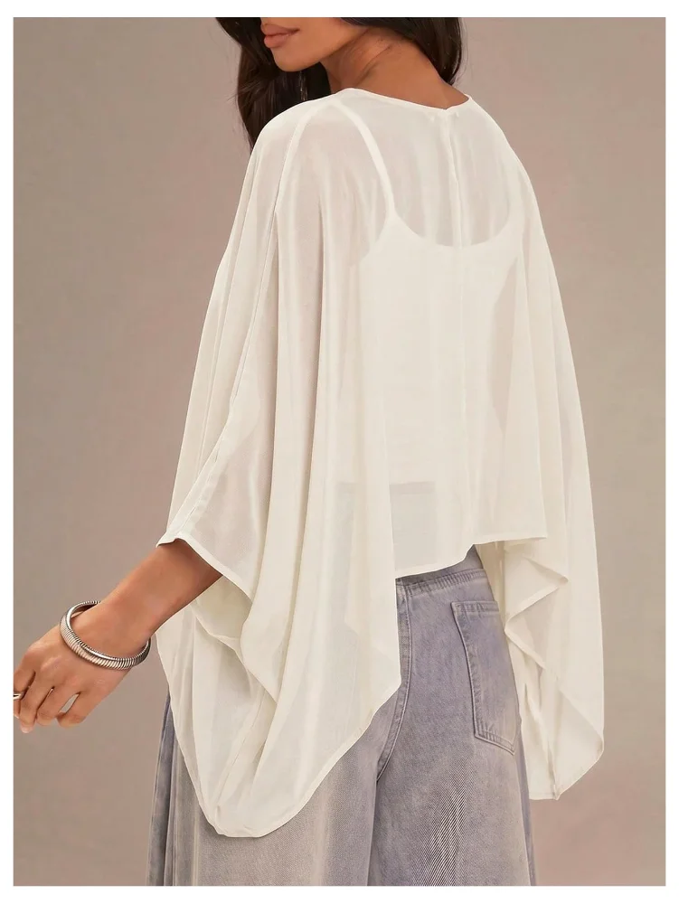MAKEMECHIC Mesh Sheer Asymmetrical Beach Cover-Up, view 3