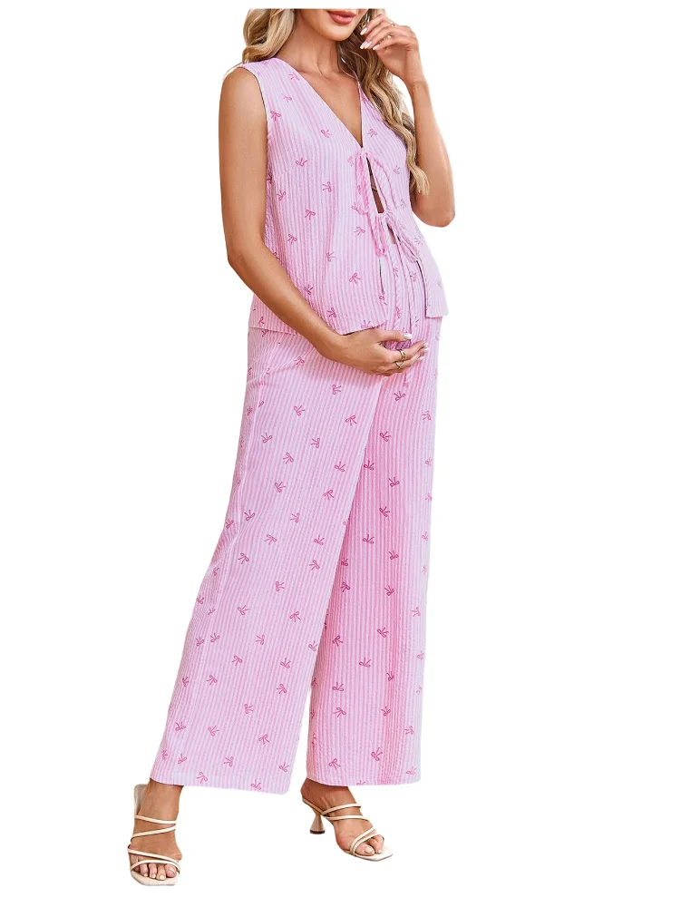 MAKEMECHIC Striped Maternity Pants Set