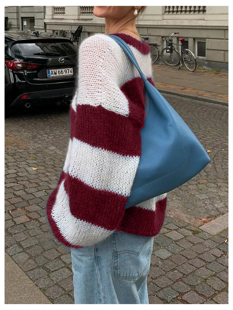 MAKEMECHIC Striped Color Block Crew Neck Sweater, view 2