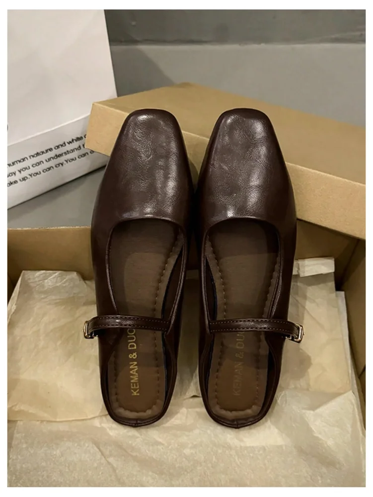 MAKEMECHIC Ballet Leather Square Flats, view 3