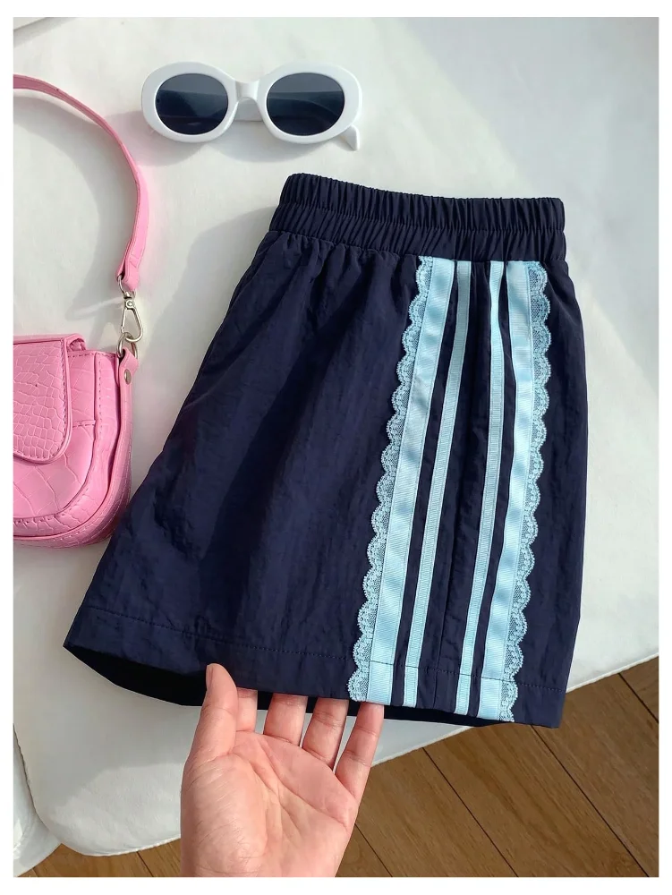 MAKEMECHIC Lace Striped Running Shorts, view 2