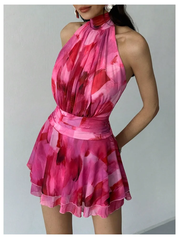MAKEMECHIC Floral Mesh Tie Mini Dress, view 2