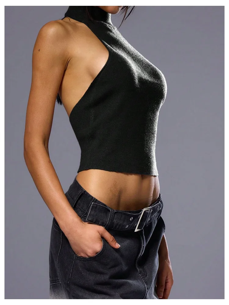 MAKEMECHIC Mock Neck Sleeveless Backless Halter Top, view 2