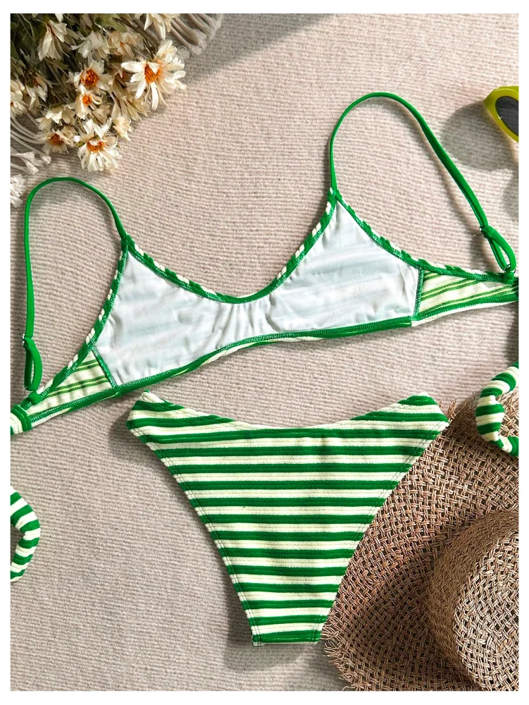 MAKEMECHIC Striped Micro Tie Bikini Set, view 3