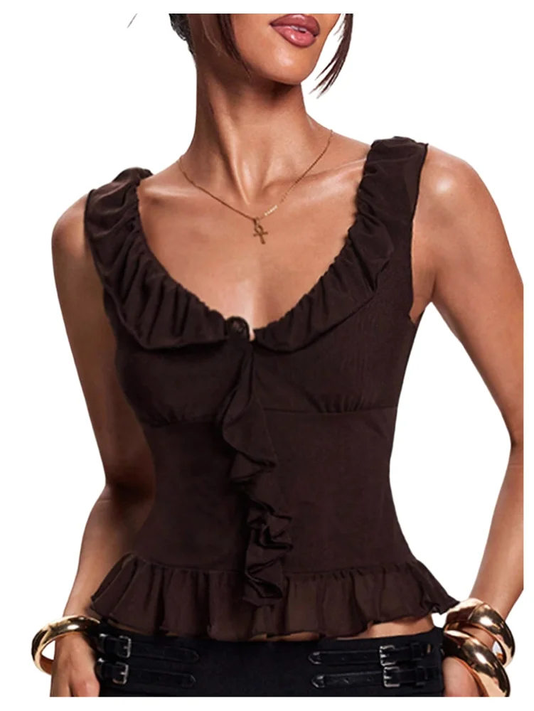 MAKEMECHIC Wide Strap Ruffle Tank Top