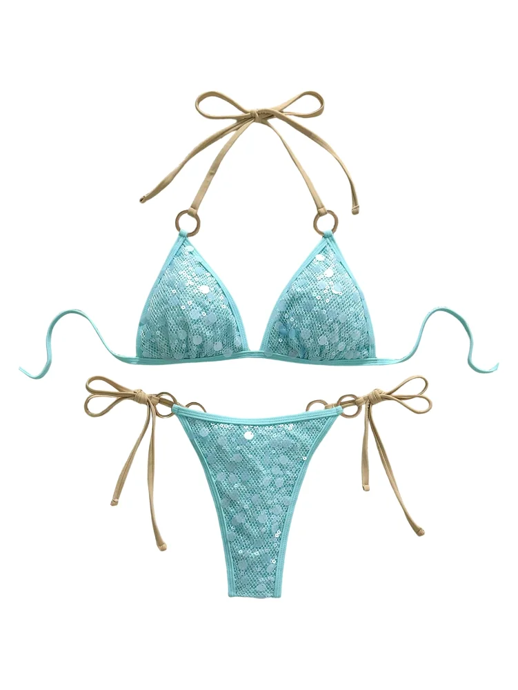 MAKEMECHIC String Sequin Triangle Bikini Set