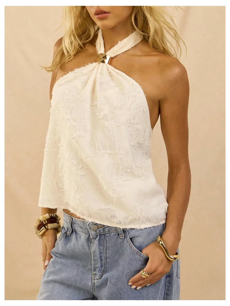 MAKEMECHIC Backless Sheer Halter Top, view 3