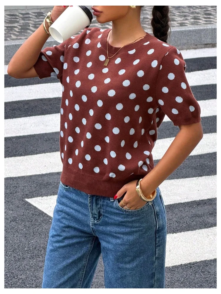 MAKEMECHIC Polka Dot Short Sleeve Knit Cardigan, view 3