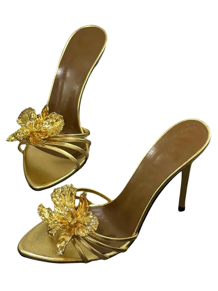 MAKEMECHIC Metallic Floral Open Sandals