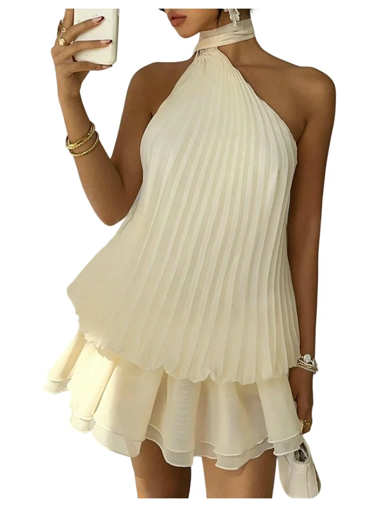 MAKEMECHIC Backless Pleated Ruffle Mini Dress