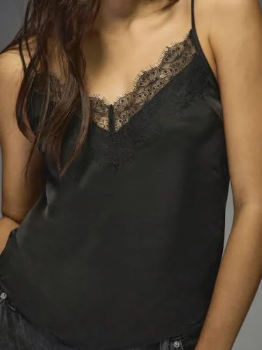 MAKEMECHIC Satin Lace V-Neck Tank Top, sleeveless, view 3